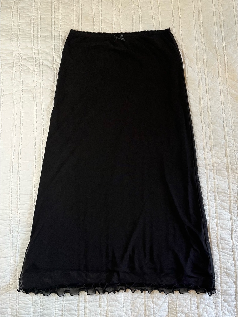 Twik Simons Black Mesh Maxi Skirt Lettuce Hem Bow Size Small